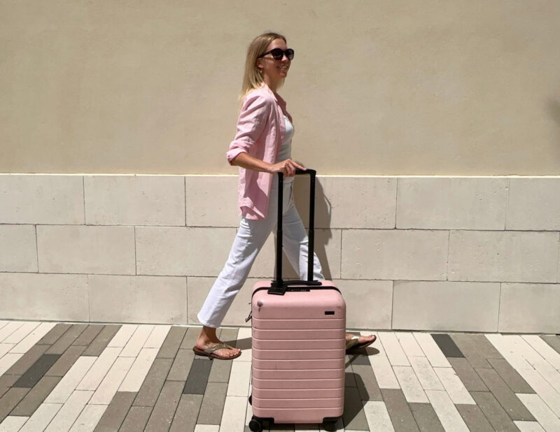 Ally traveling with the away bigger carry on suitcase