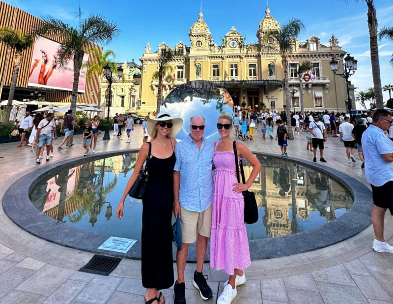 Ally, her sister, and dad in monaco in front of the monte carlo casino