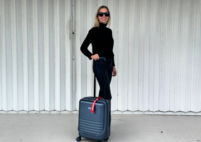 BAGSMART Getaway Carry-On Review: A Budget Travel Gem ALLY WITH THE THE BAGSMART GETAWAY FRONT OPENING SUITCASE