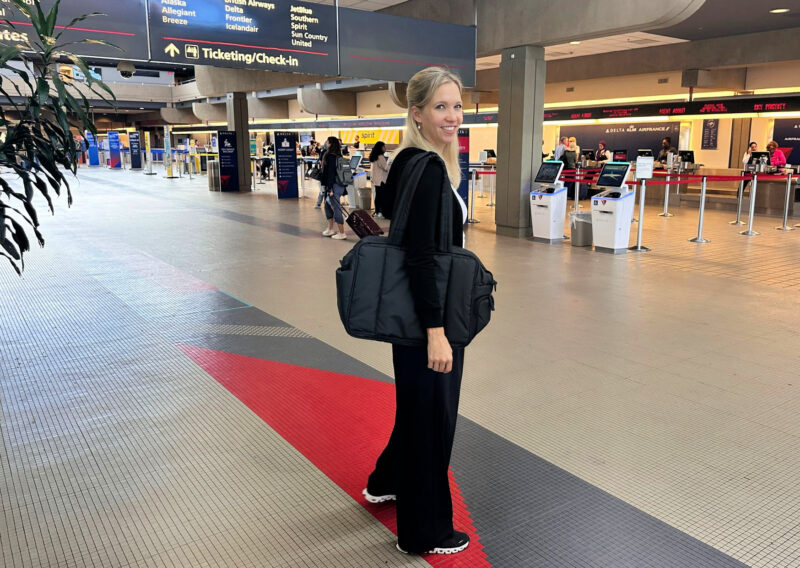CALPAK Luka Duffel Review: Stylish and Functional Travel Bag Ally at the airport traveling with the CALPAK Luka duffel at Pittsburgh airport