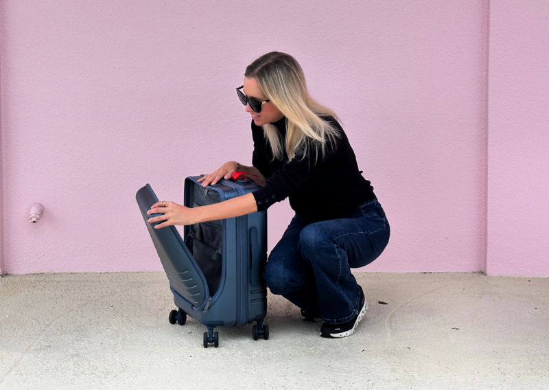 BAGSMART Getaway Carry-On Review: A Budget Travel Gem ally travels bagsmart front opening suitcase budget travel suitcase