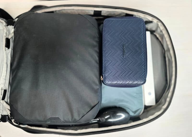 Peak design camera cube packed inside the peak design travel backpack