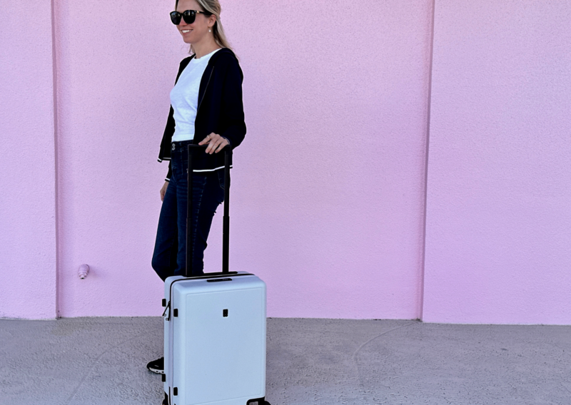 Level8 Luminous Carry-On Review: Worth the Hype? Ally traveling with the level8 luminous 2022 carry on suitcase 3