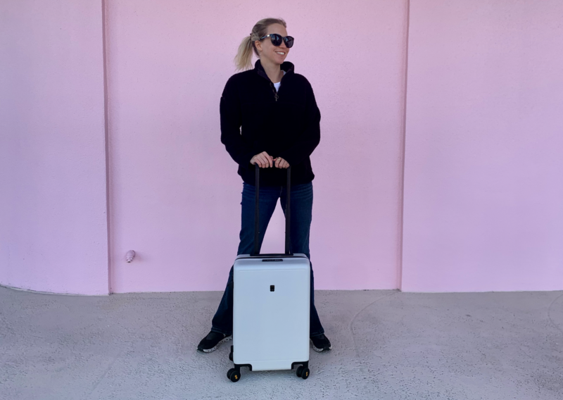 Level8 Luminous Carry-On Review: Worth the Hype? Ally traveling with the level8 luminous 2022 carry on suitcase 5