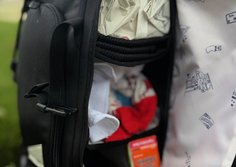 No Reception Club Getaway Bag Review: Easy Travel for Parents interior shelves No Reception Club Getaway Backpack Review