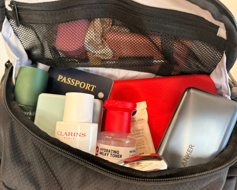 Bagsmart 38L Blast Pro Travel Backpack Review: The Best One? Ally Travels Bagsmart Blast Pro backpack upper pocket overnight flight essentials