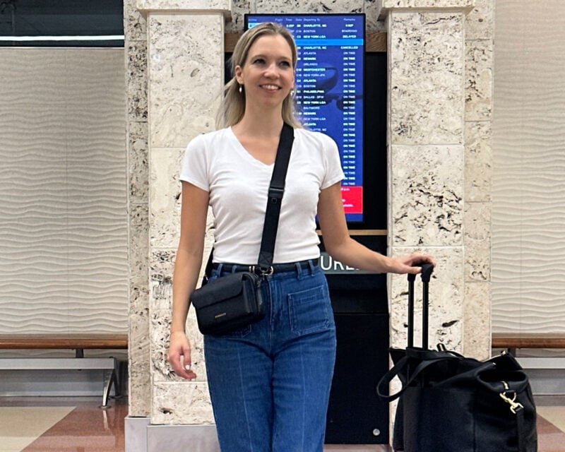 Quince Italian Leather Weekender Review: Worth It? ally traveling with the bandolier crossbody and the quince leather weekender