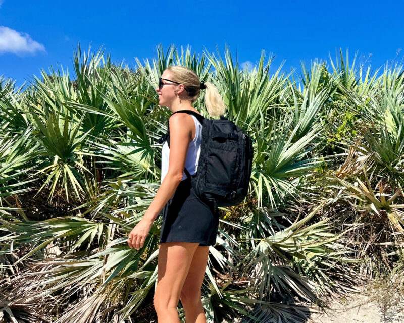Bagsmart 38L Blast Pro Travel Backpack Review: The Best One? ally wearing the bagsmart blast pro budget backpack