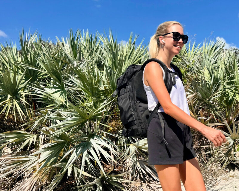 Bagsmart 38L Blast Pro Travel Backpack Review: The Best One? ally wearing the bagsmart blast pro budget travel backpack