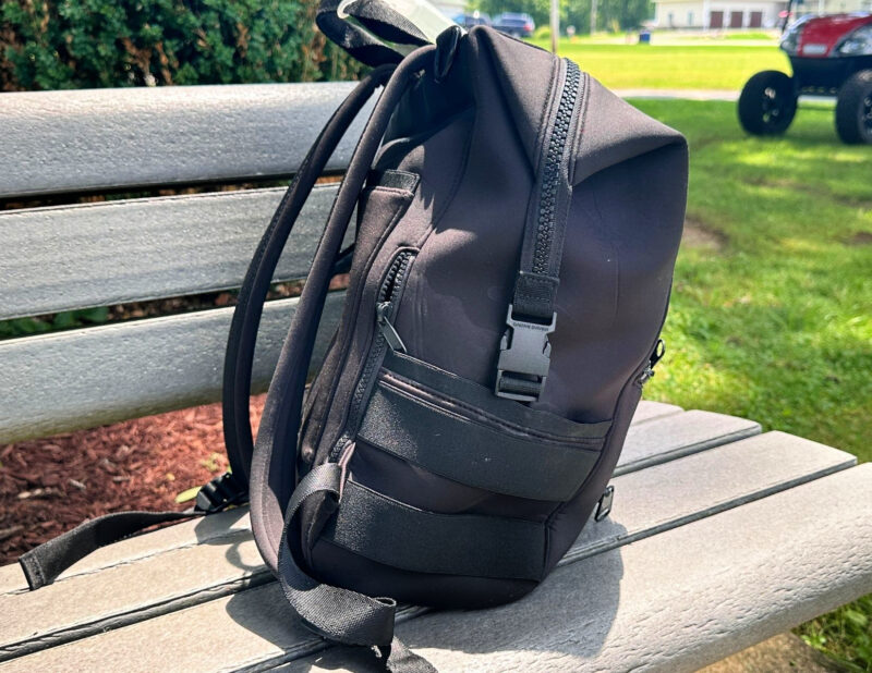 Dagne Dover vs. No Reception Club: Best Travel Diaper Bag? Dagne dover indi backpack side view zippers