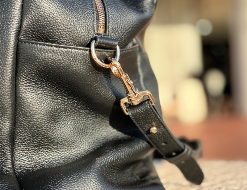 Quince Italian Leather Weekender Review: Worth It? quince italian leather weekender - ally travels