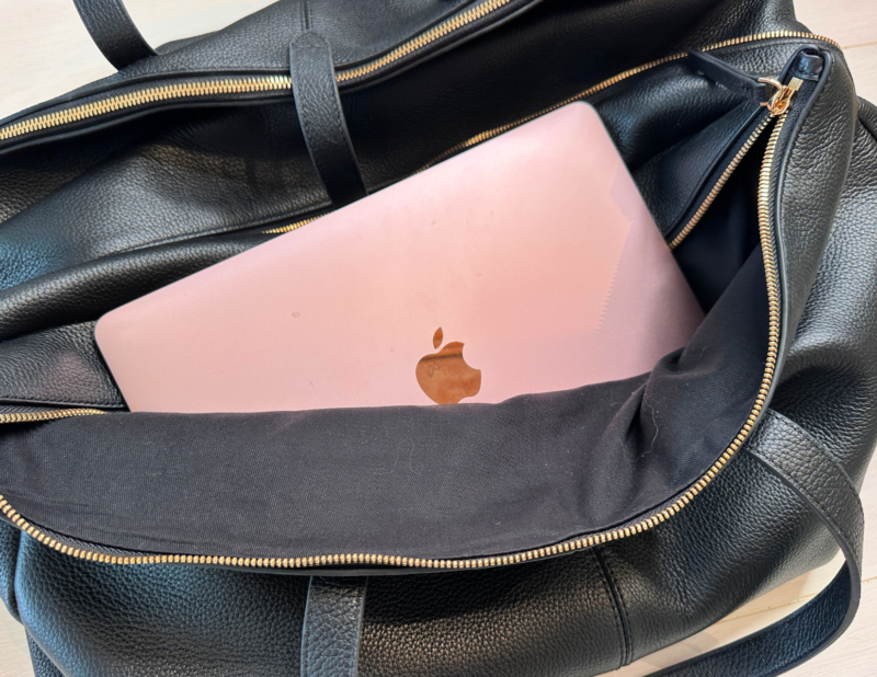 Quince Italian Leather Weekender Review: Worth It? laptop quince leather weekender